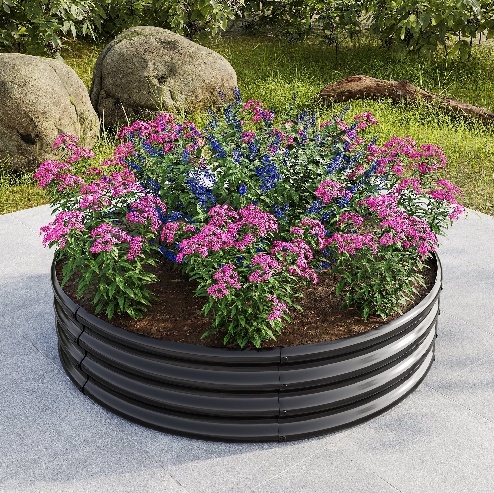 47.24*11.4" Tall Round Raised Garedn Bed,Metal Raised Beds For Vegetables, Outdoor Garden Raised Planter Box, Backyard Patio Planter Raised Beds For Flowers, Herbs, Fruits Black Black Garden & Outdoor Metal