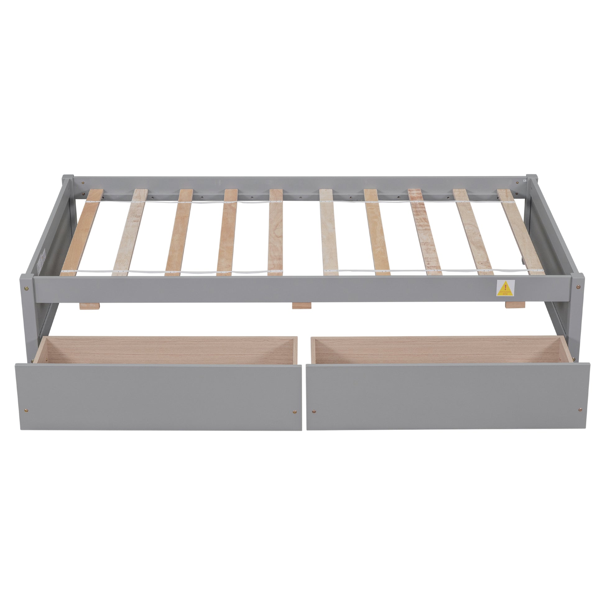 Twin Bed With 2 Drawers, Solid Wood, No Box Spring Needed ,Grey Old Sku:W50422208 Twin Grey Pine