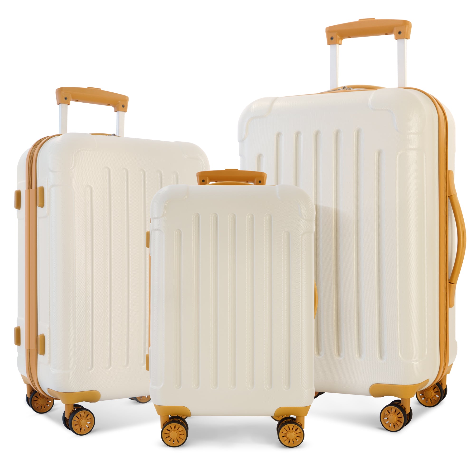 Luggage 3 Piece Sets with Spinner Wheels ABS PC brown white-abs+pc
