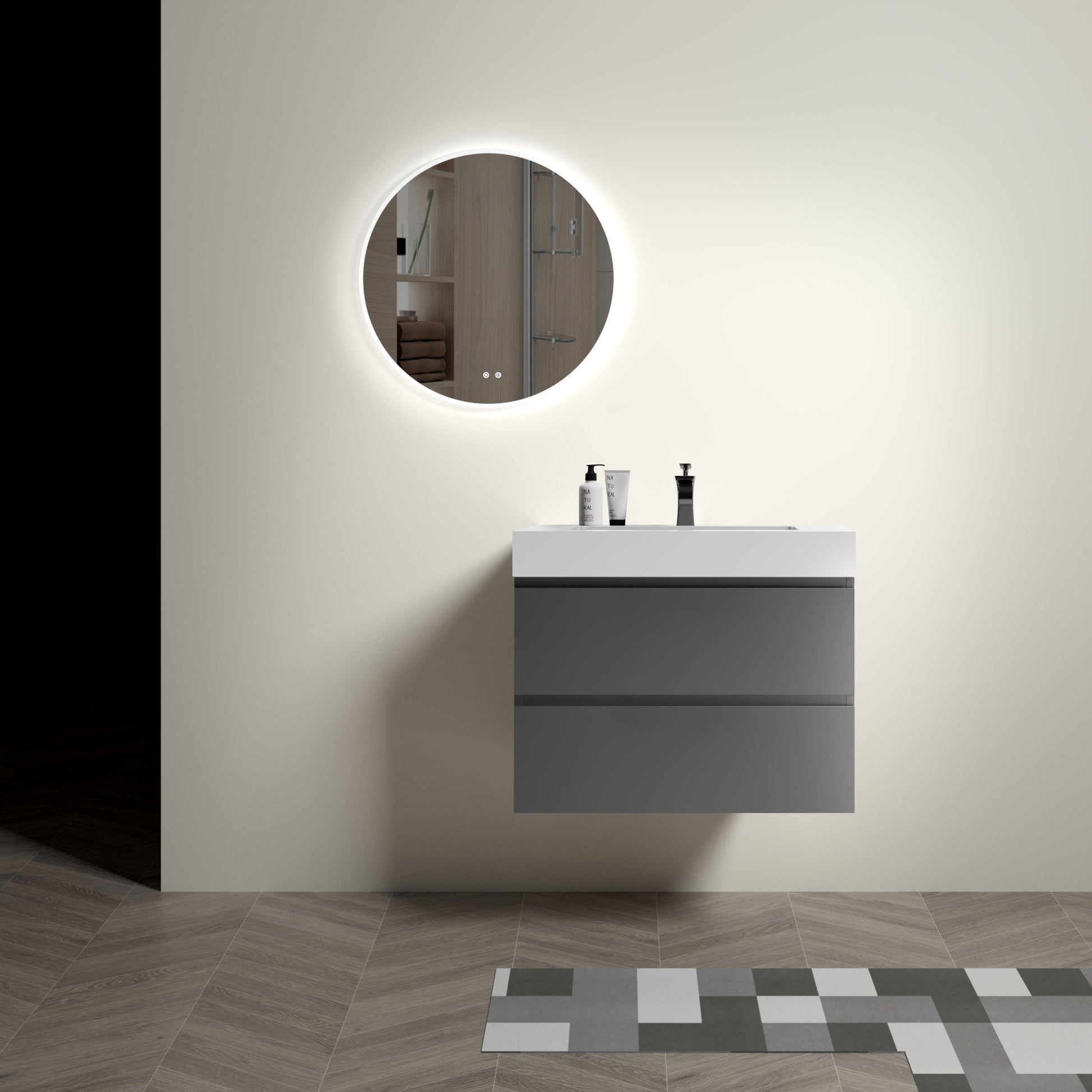 Alice 30" Gray Bathroom Vanity with Sink, Large white-melamine