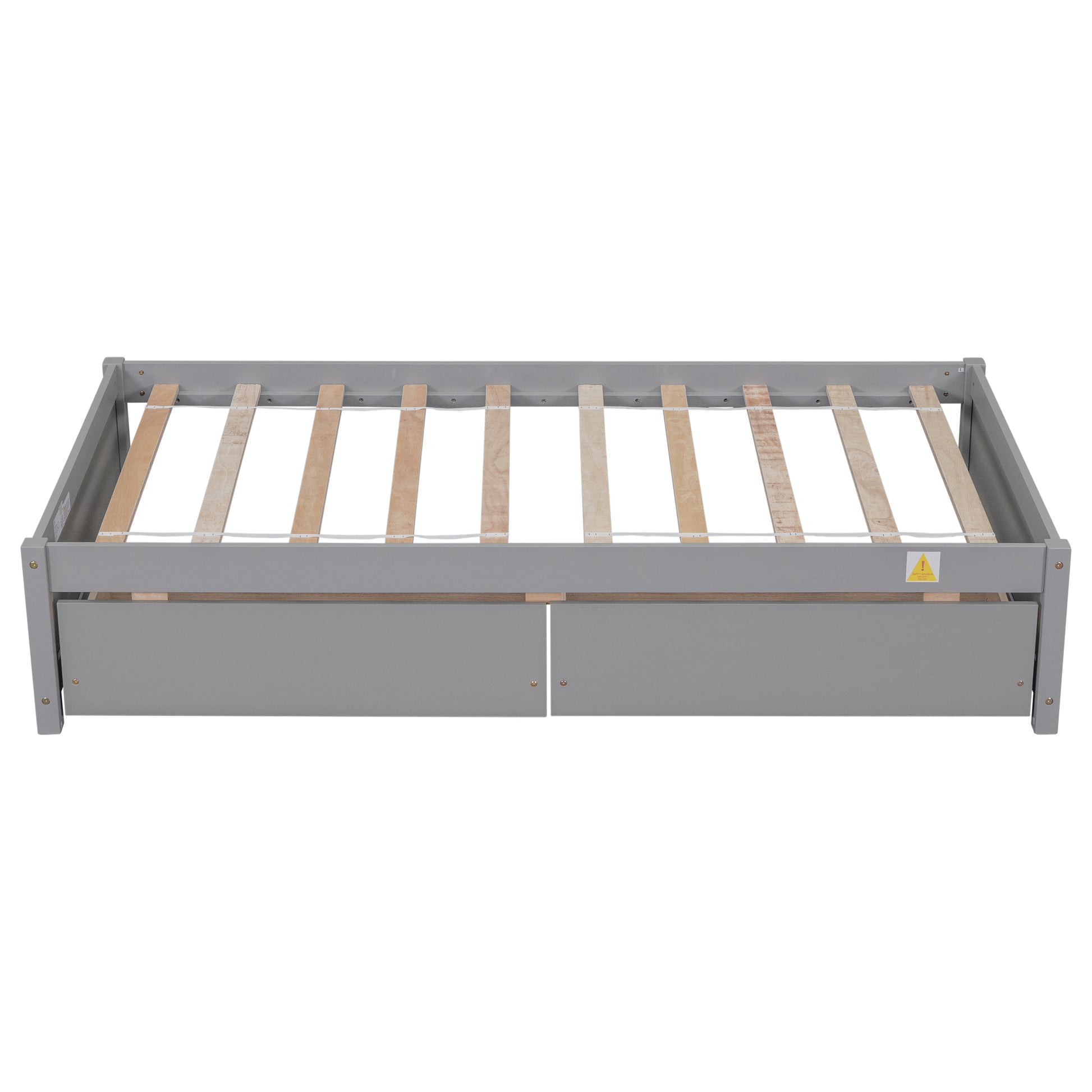 Twin Bed With 2 Drawers, Solid Wood, No Box Spring Needed ,Grey Old Sku:W50422208 Twin Grey Pine