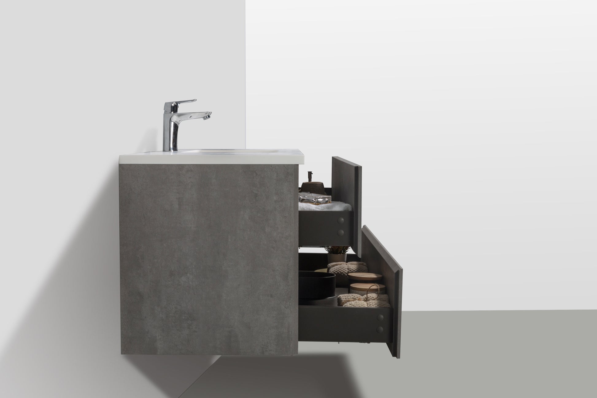 47'' Wall Mounted Single Bathroom Vanity In Ash Gray With White Solid Surface Vanity Top Gray Mdf