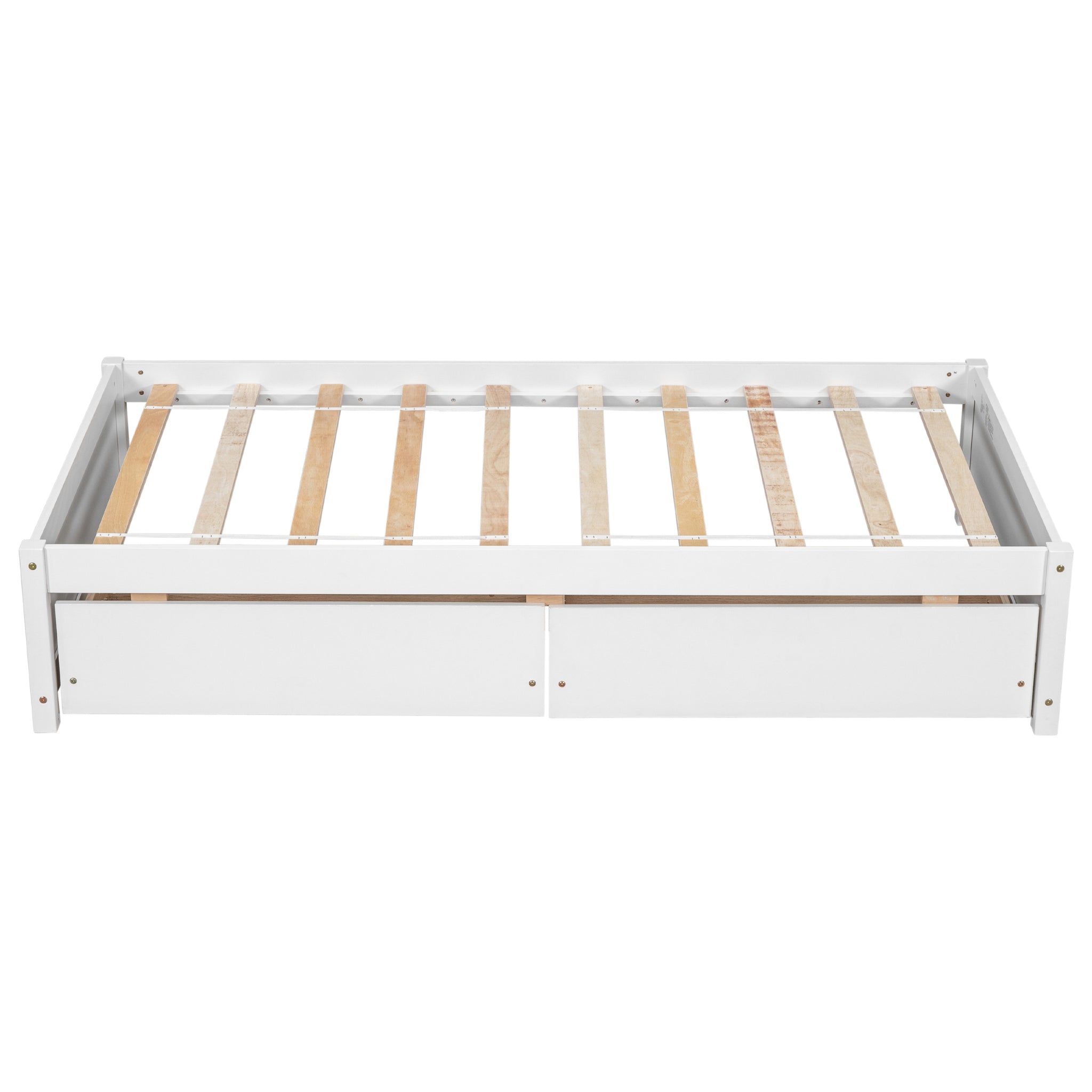Twin Bed with 2 Drawers, Solid Wood, No Box Spring twin-white-pine