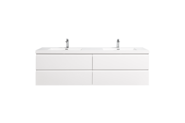 71'' Wall Mounted Double Bathroom Vanity In Gloss White With White Solid Surface Vanity Top Gloss White Melamine