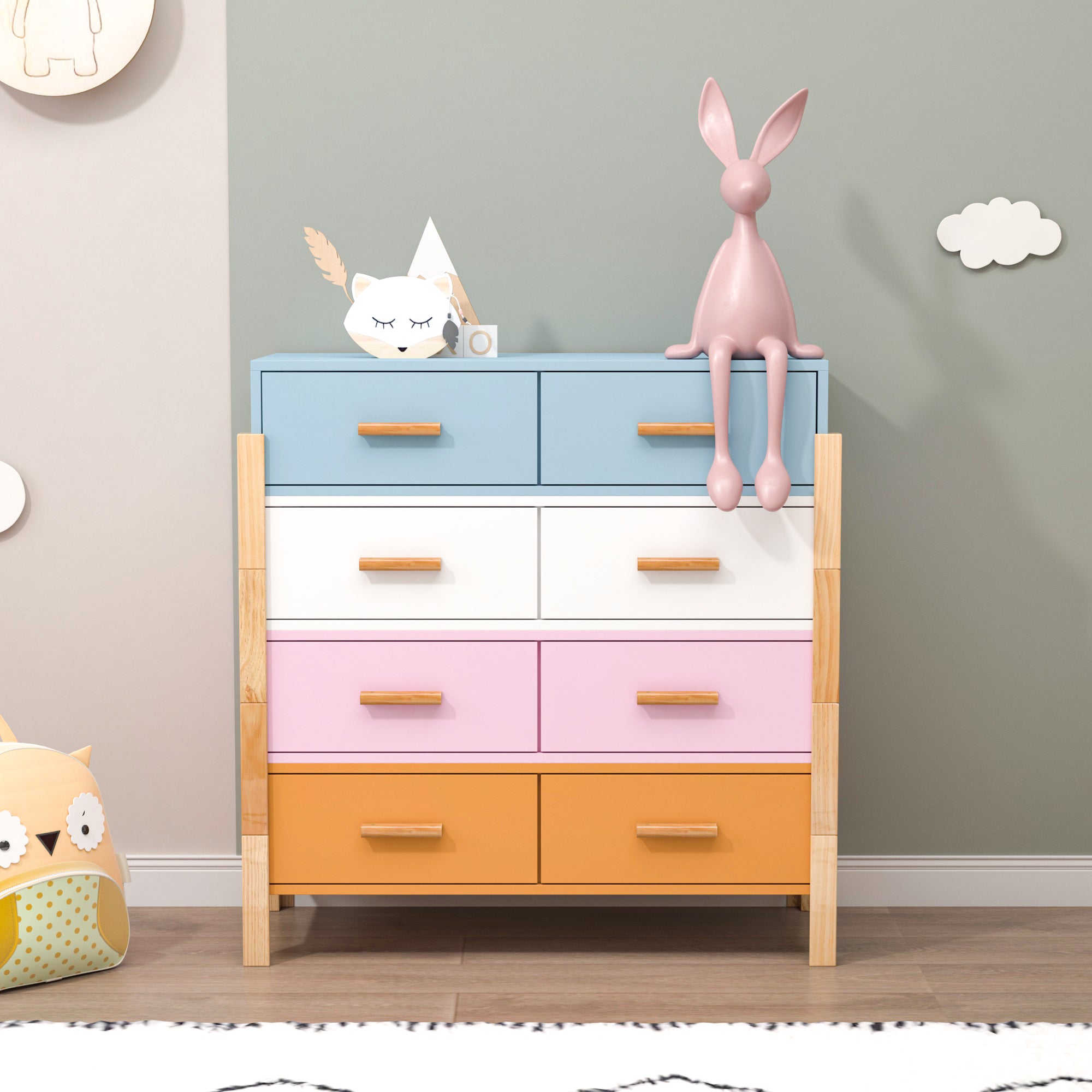 The Colorful Free Combination Cabinet Dresser Cabinet Bar Cabinet, Storge Cabinet, Lockers,Solid Woodhandle, Can Be Placed In The Living Room, Bedroom, Dining Room Color White, Blue Orange Pink 5 Or More Drawers White Blue Primary Living Space Distressed