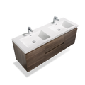 59'' Wall Mounted Double Bathroom Vanity In Rosewood With White Solid Surface Vanity Top Rosewood Melamine