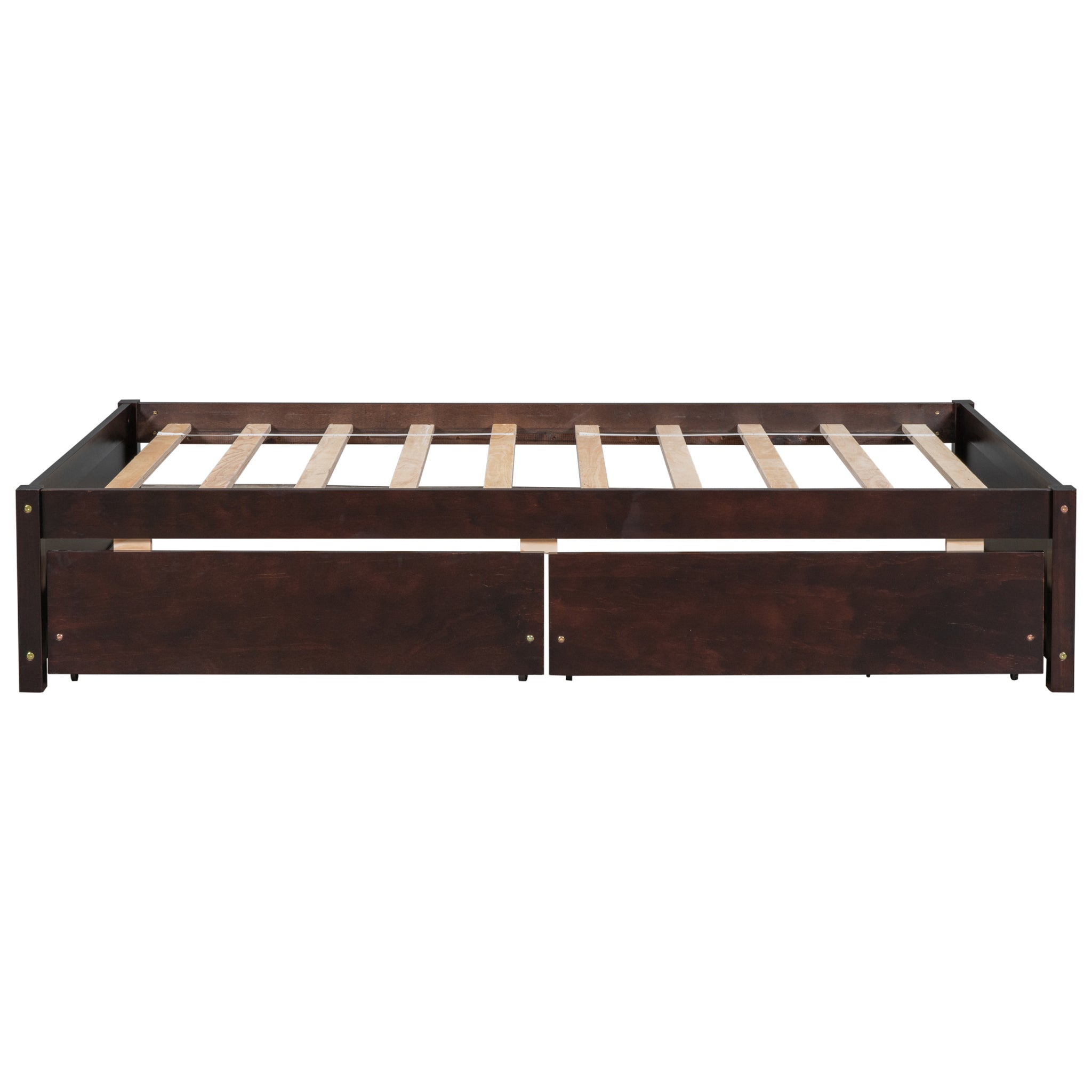 Twin Bed with 2 Drawers, Solid Wood, No Box Spring twin-espresso-pine