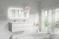 71'' Wall Mounted Double Bathroom Vanity In Gloss White With White Solid Surface Vanity Top Gloss White Melamine