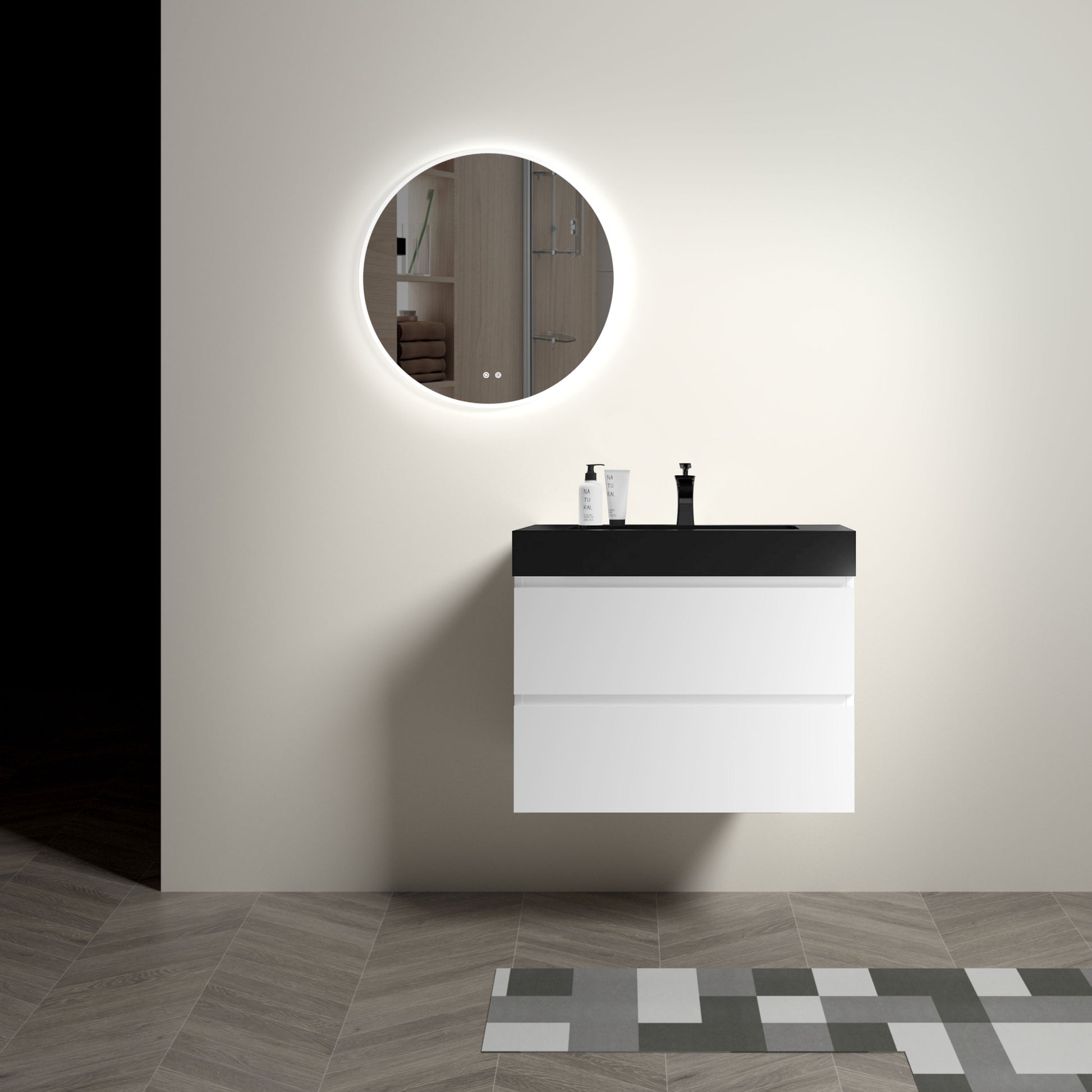 Alice 30" White Bathroom Vanity with Sink, Large white+black-melamine