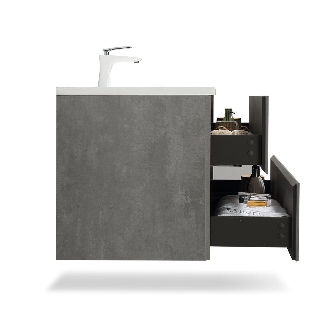 24' Wall Mounted Single Bathroom Vanity In Ash Gray With White Solid Surface Vanity Top Antique Grey White Mdf