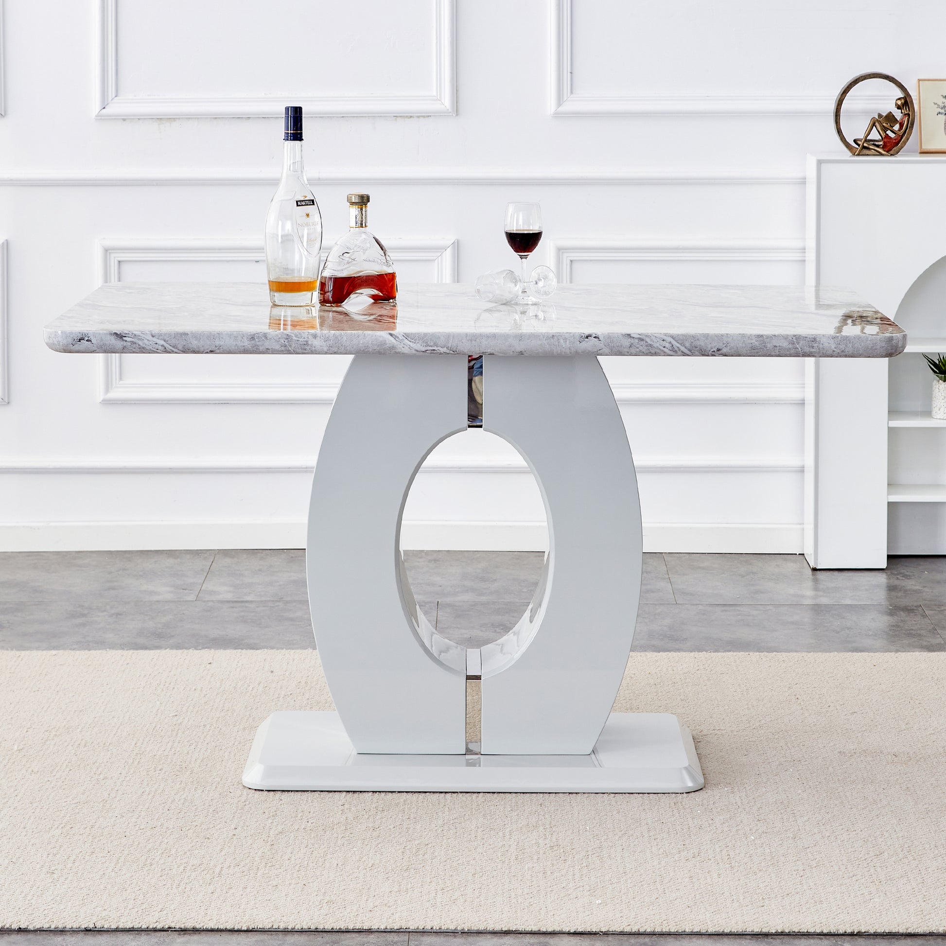 Modern Simple And Luxurious Grey Imitation Marble Grain Dining Table Rectangular Office Table.Computer Table.Game Desk .Desk.For Dining Room, Living Room, Terrace, Kitchen .63''X 37'' X 36'' Bt 1280 Grey Mdf