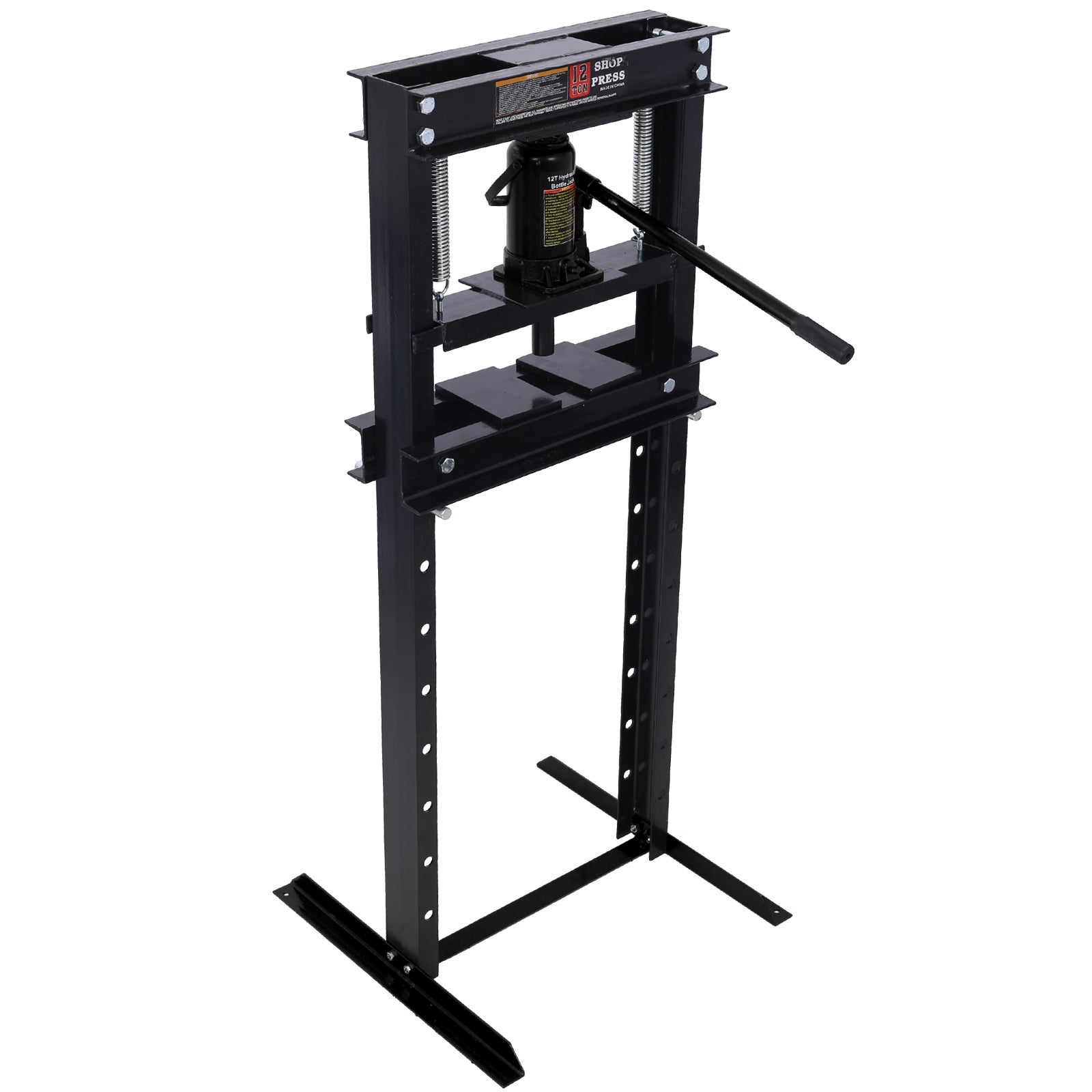 Hydraulic Shop Press ,12 Ton Capacityfloor Mount ,With Press Plates, H Frame Garage Floor Press, Adjustable Working Table Height,Black Black Steel