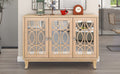 Sideboard With Glass Doors, 3 Door Mirrored Buffet Cabinet With Silver Handle For Living Room, Hallway, Dining Room Natural Wood Wash Natural Wood Wash Mdf