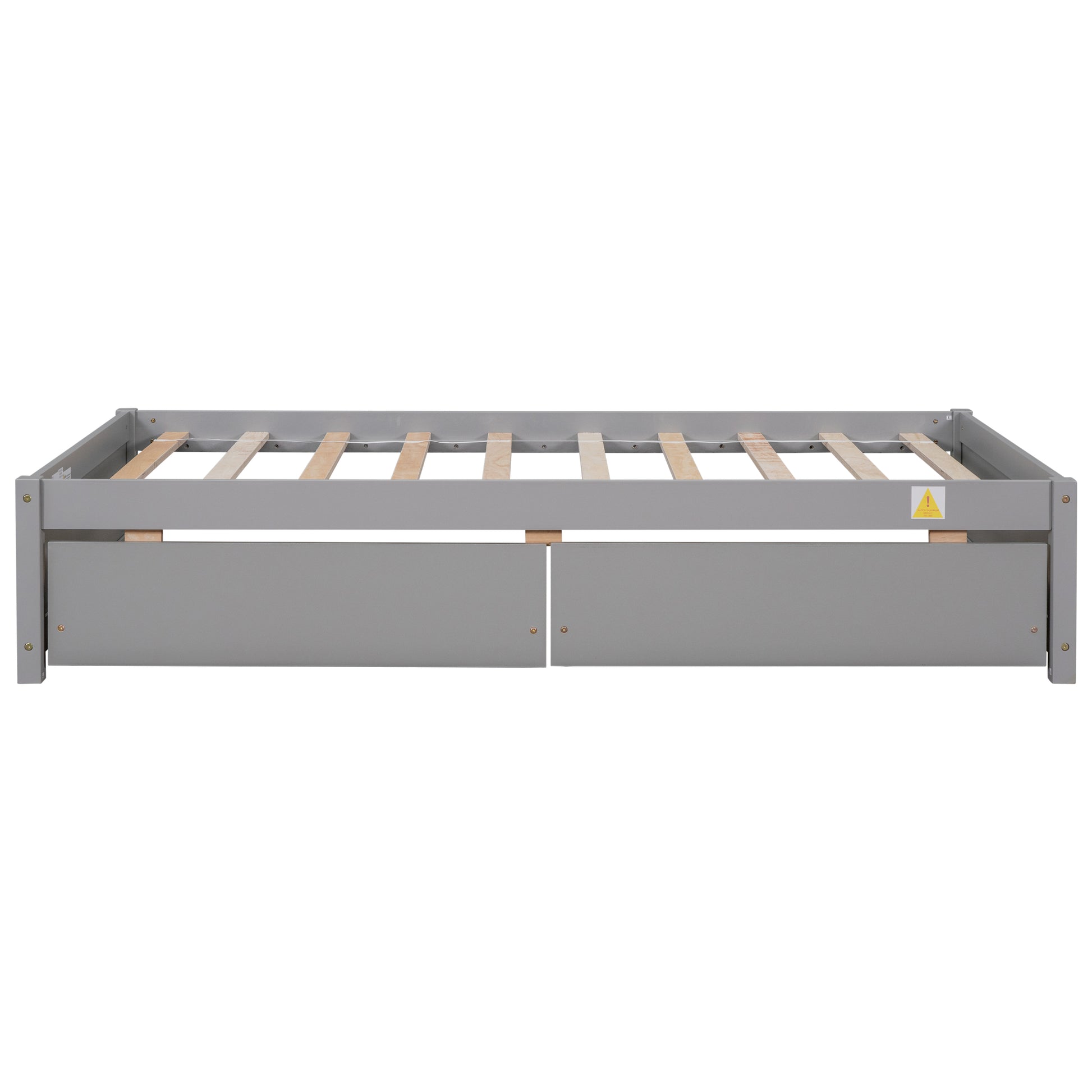 Twin Bed With 2 Drawers, Solid Wood, No Box Spring Needed ,Grey Old Sku:W50422208 Twin Grey Pine