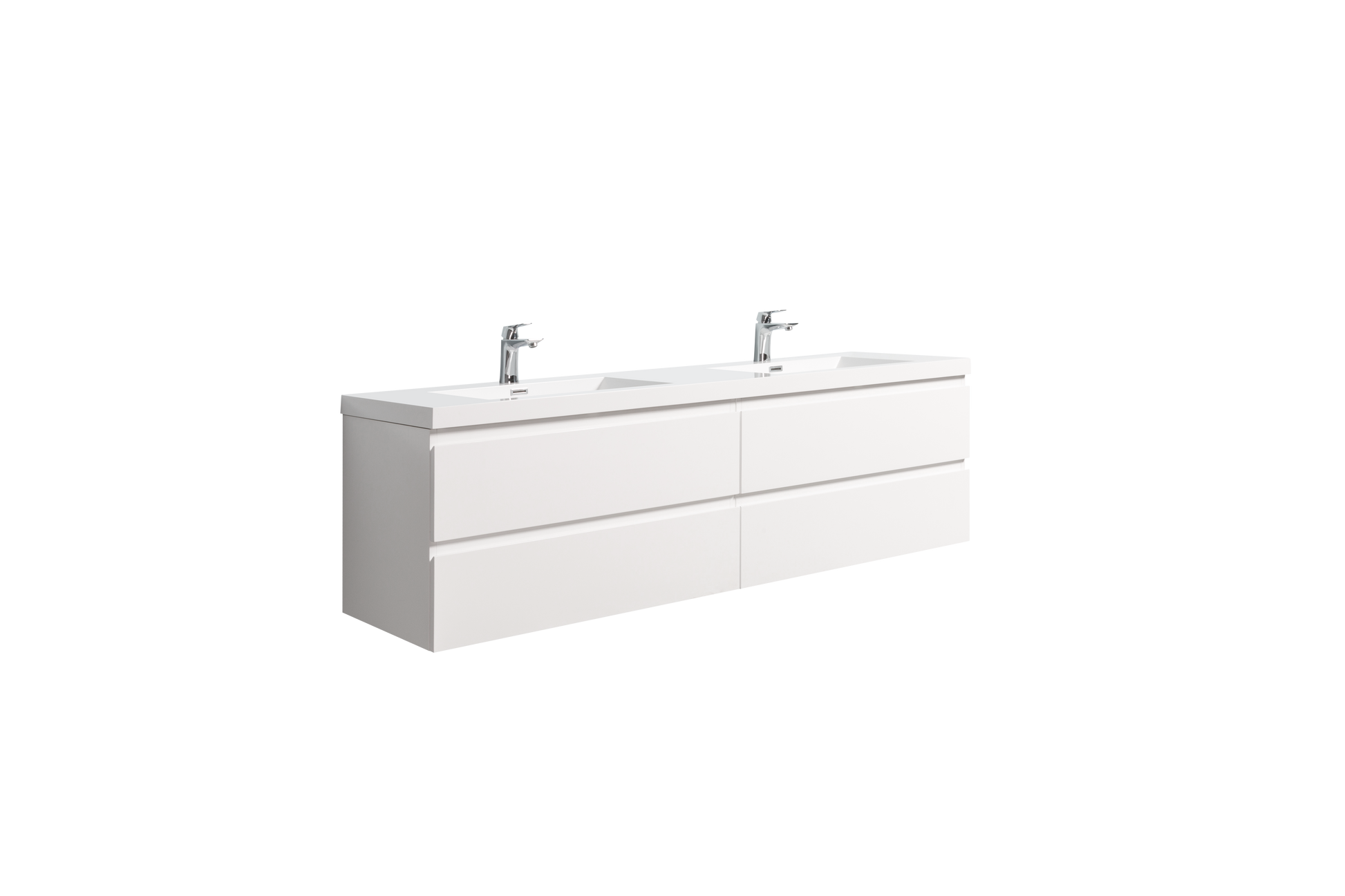 71'' Wall Mounted Double Bathroom Vanity In Gloss White With White Solid Surface Vanity Top Gloss White Melamine