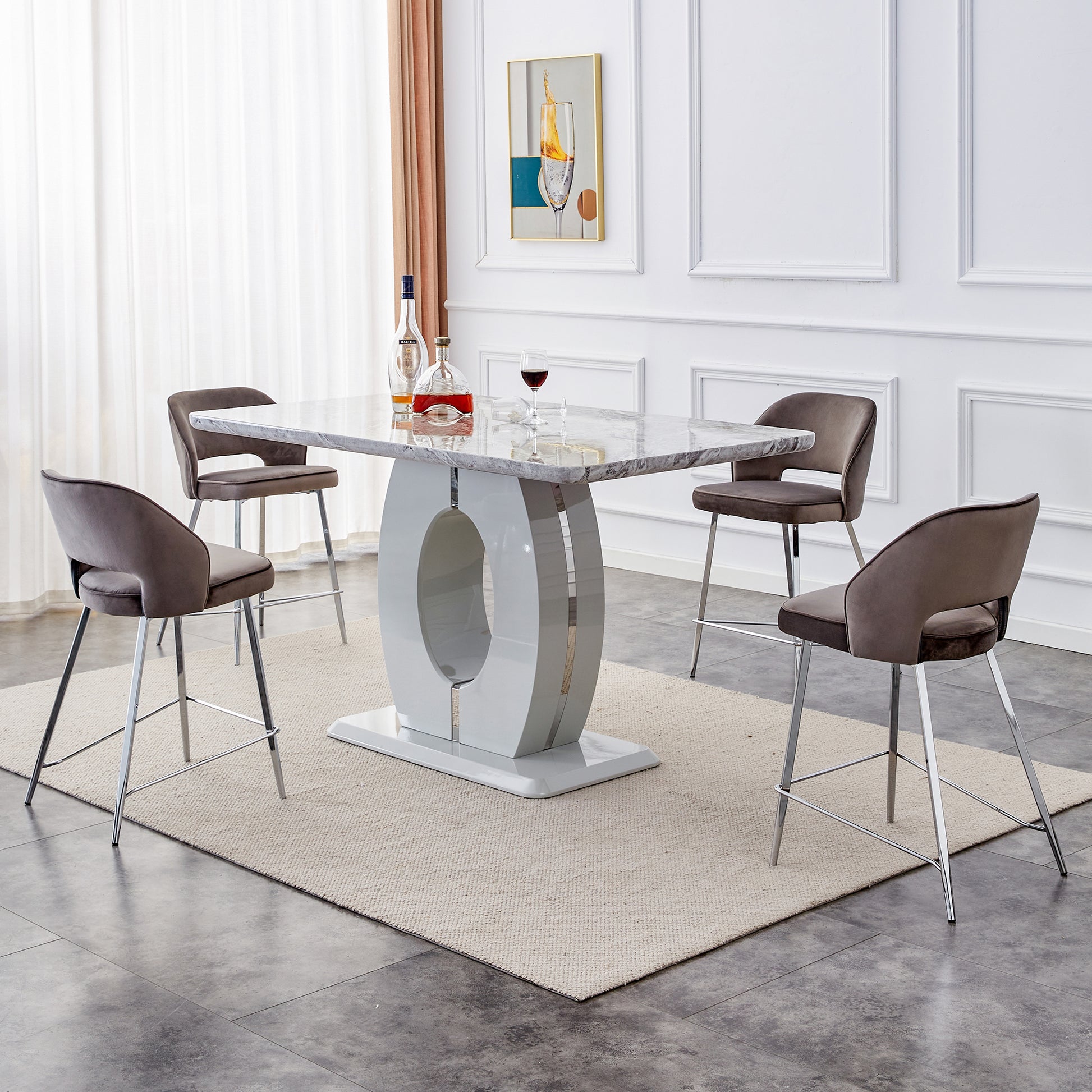 Modern Simple And Luxurious Grey Imitation Marble Grain Dining Table Rectangular Office Table.Computer Table.Game Desk .Desk.For Dining Room, Living Room, Terrace, Kitchen .63''X 37'' X 36'' Bt 1280 Grey Mdf