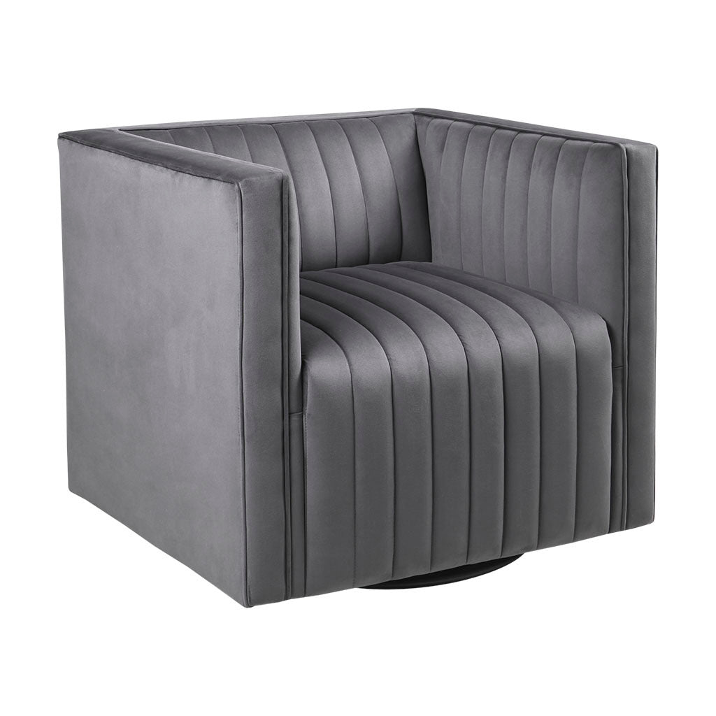 Channel Tufted Swivel Armchair Gray Polyester