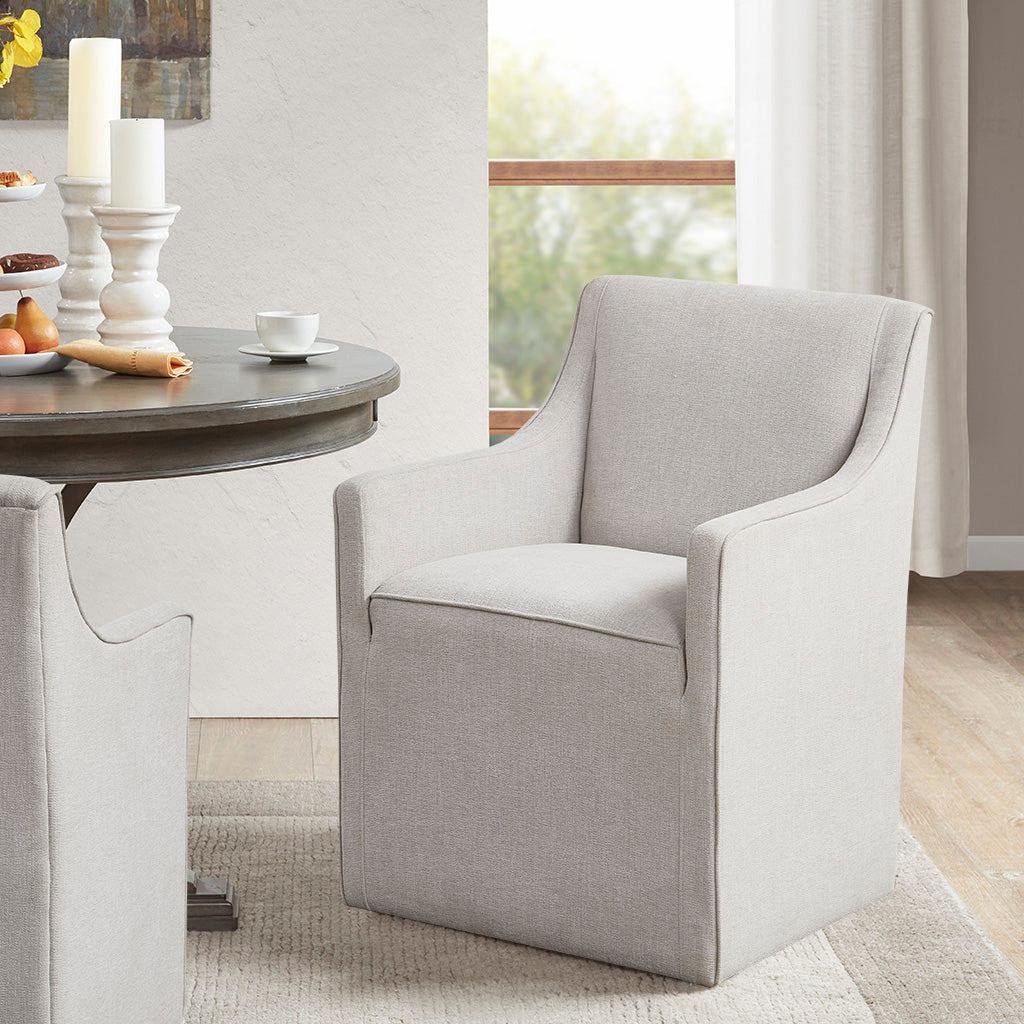 Slipcover Dining Arm Chair With Casters Grey Polyester