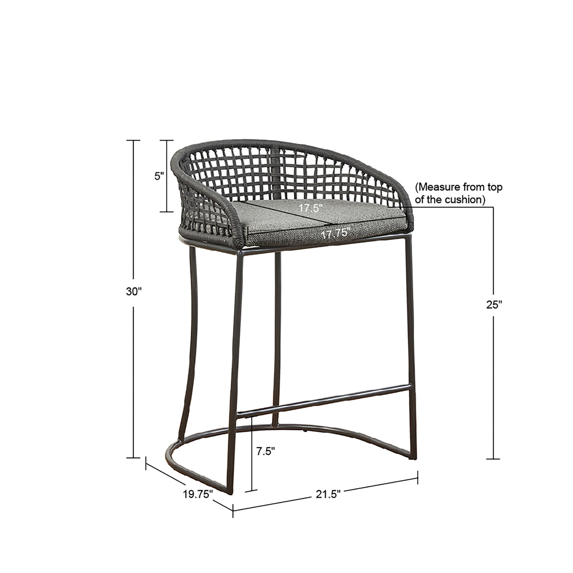 Woven Counter Stool 25" Dark Gray Metal