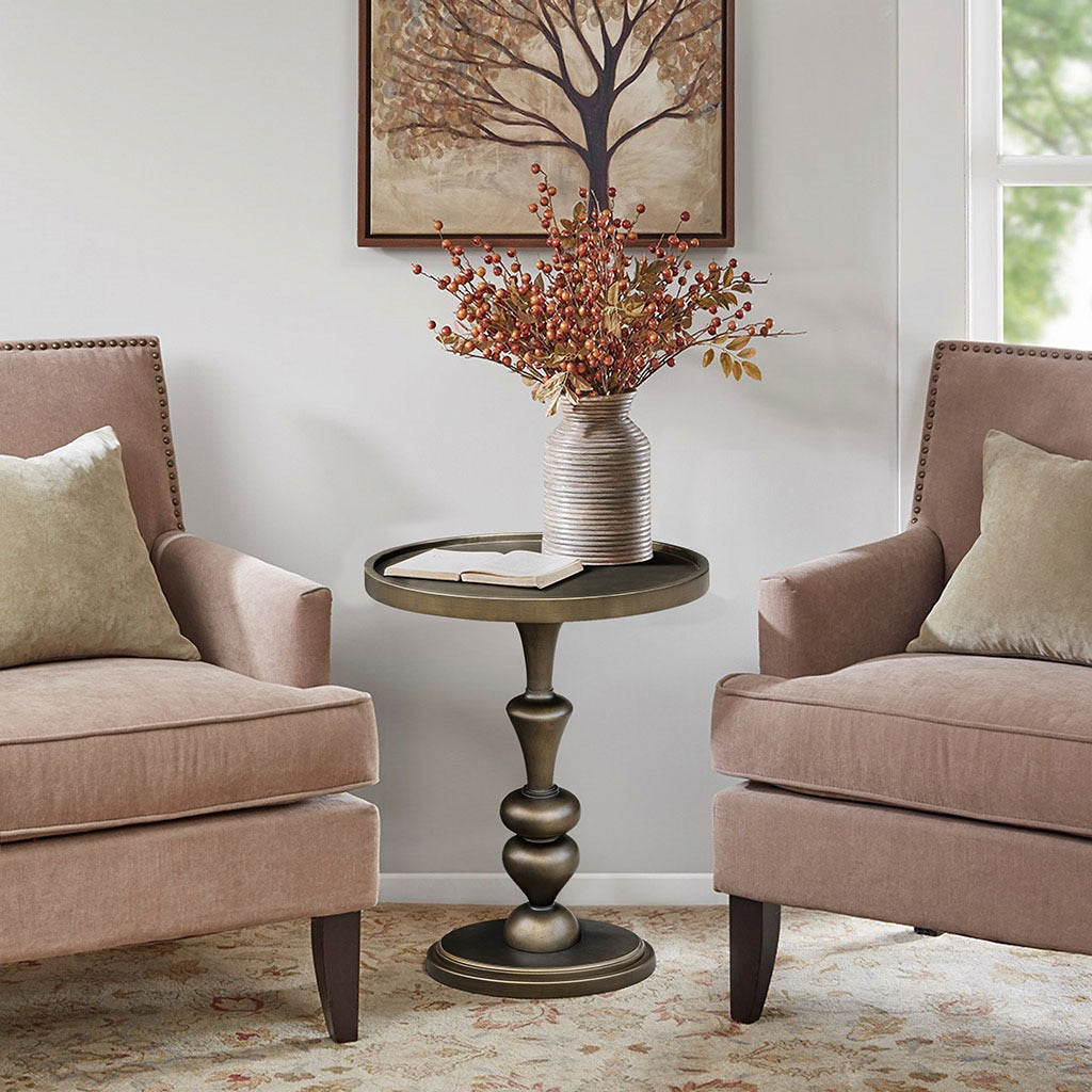 Pedestal Accent Table Bronze Wood