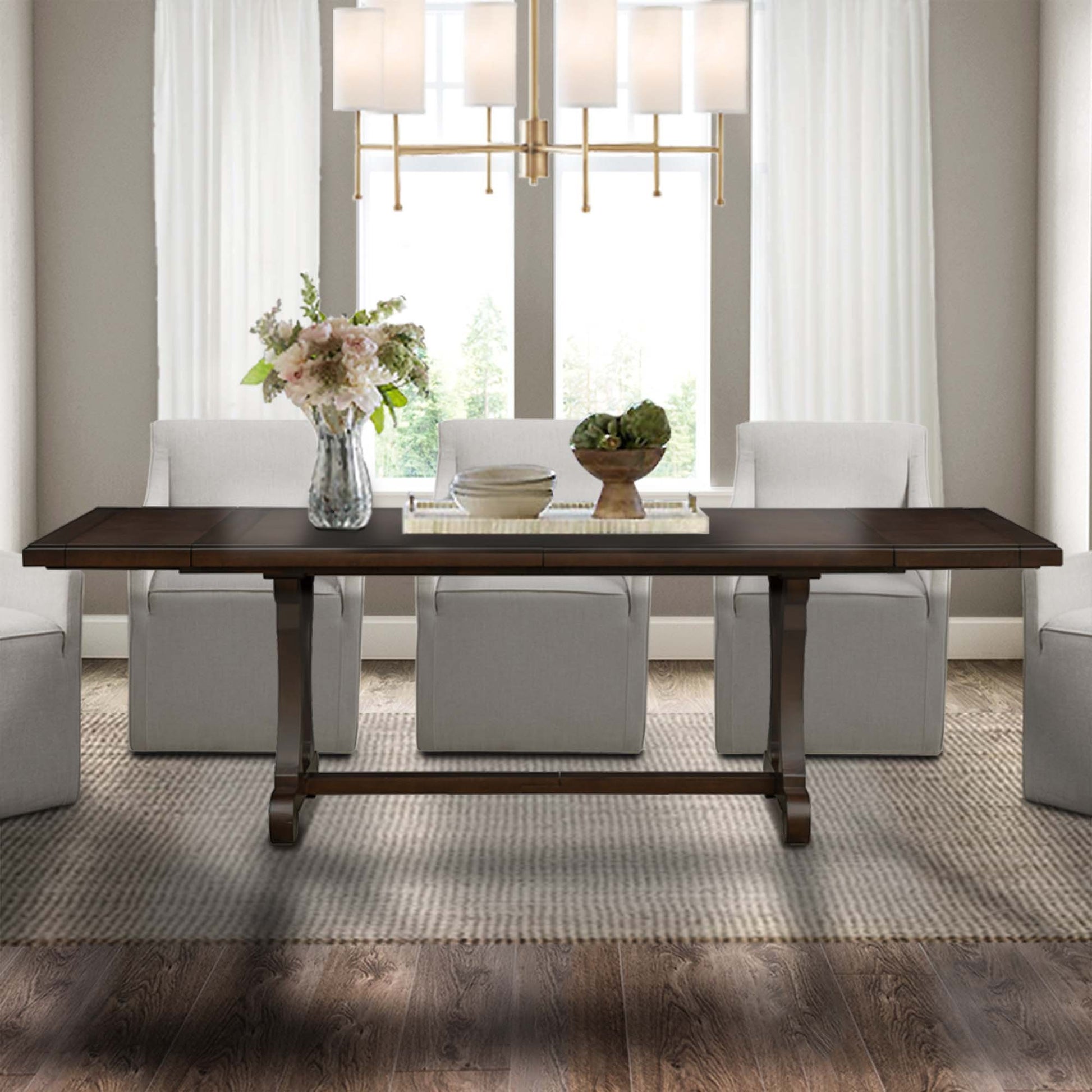 Rectangle Extension Dining Table Brown Wood