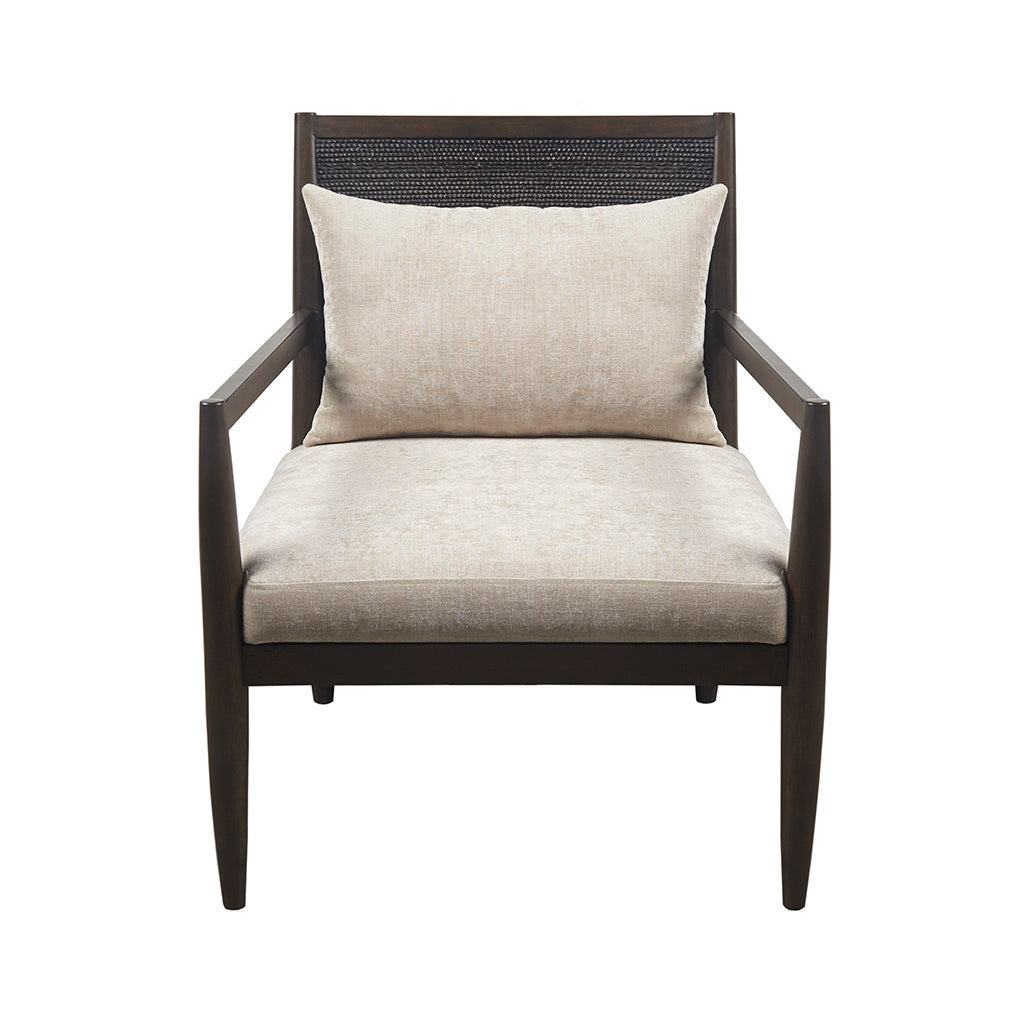 Handcrafted Seagrass Back Armchair With Removable Seat Cushion And Back Pillow Brown Polyester