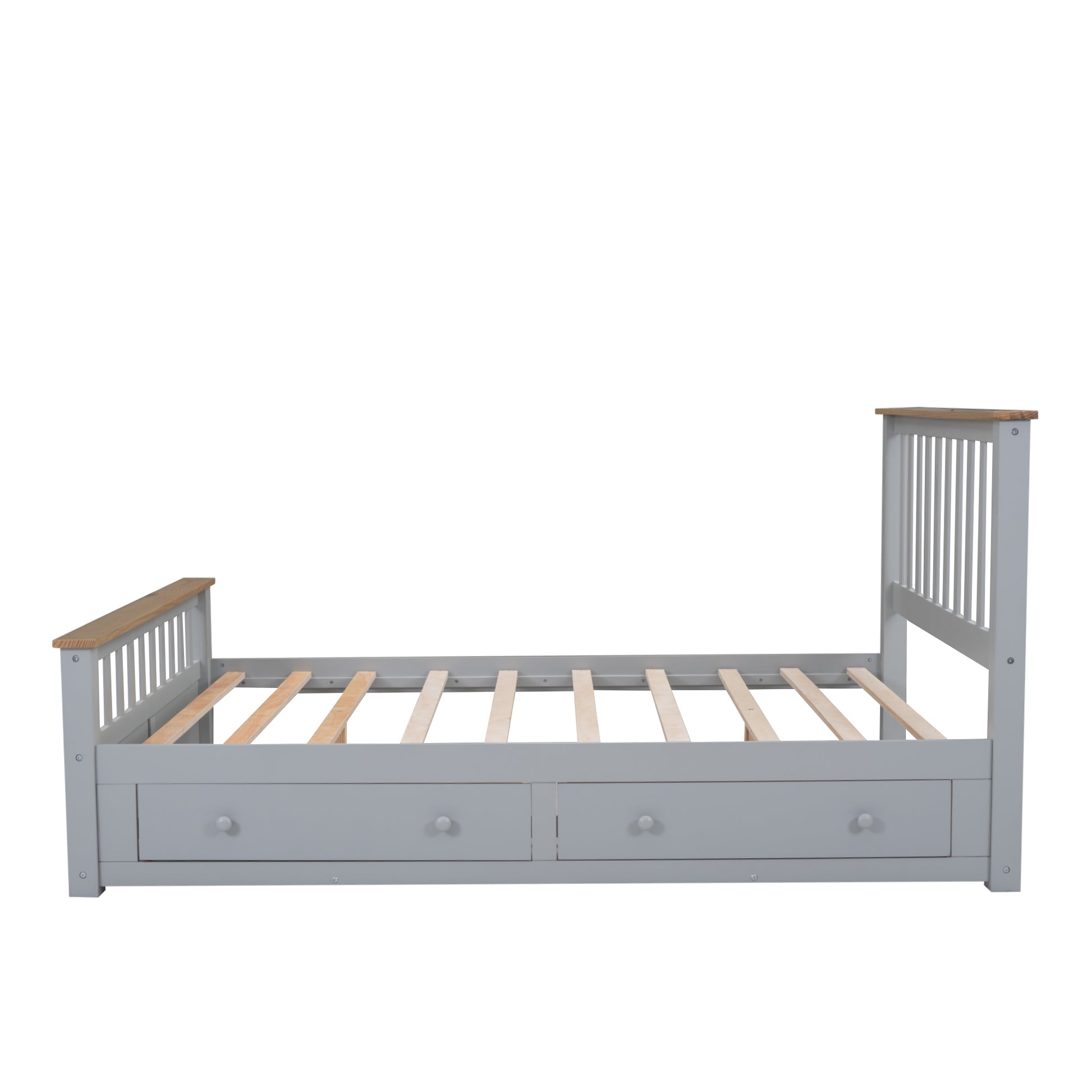 Queen Size Wood Platform Bed With Two Drawers And Wooden Slat Support,Gray Natrual Gray Wood