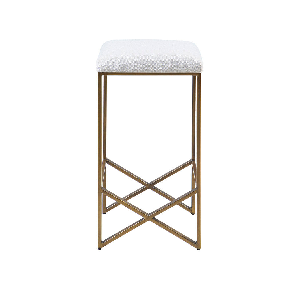 Backless Upholstered Counter Stool 26"H Ivory Wood