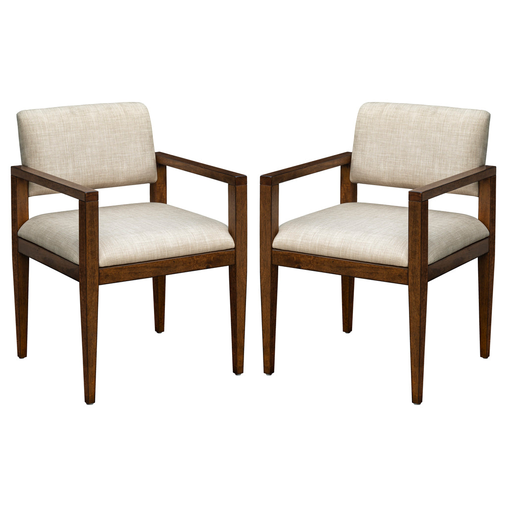 Upholstered Dining Chairs With Arms Set Of 2 Beige Polyester