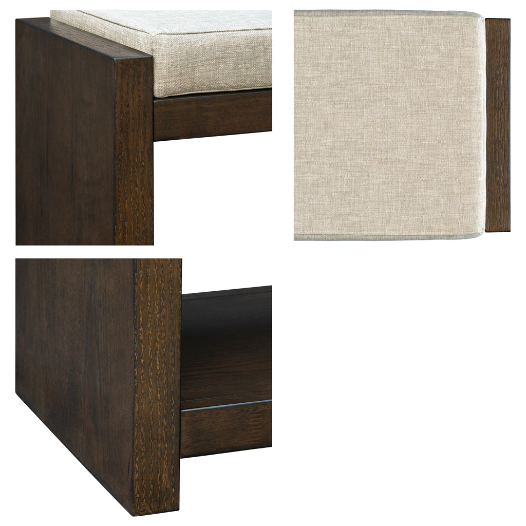 Accent Bench With Lower Shelf Brown Polyester
