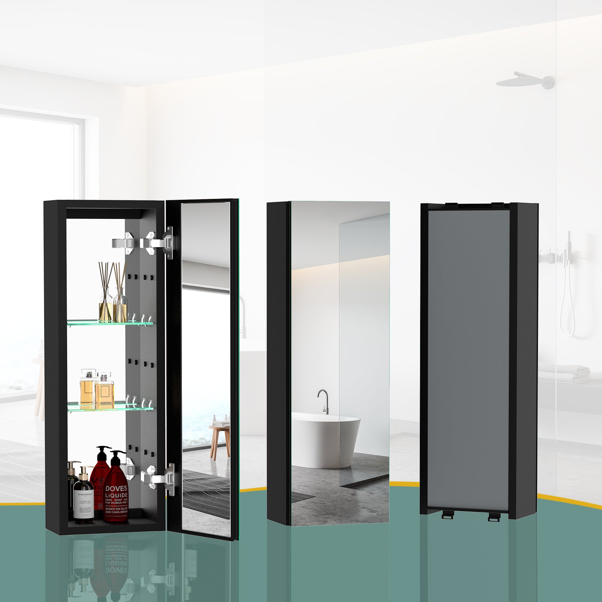 30x10 Inch Medicine Cabinets Aluminum Bathroom black-modern-aluminium