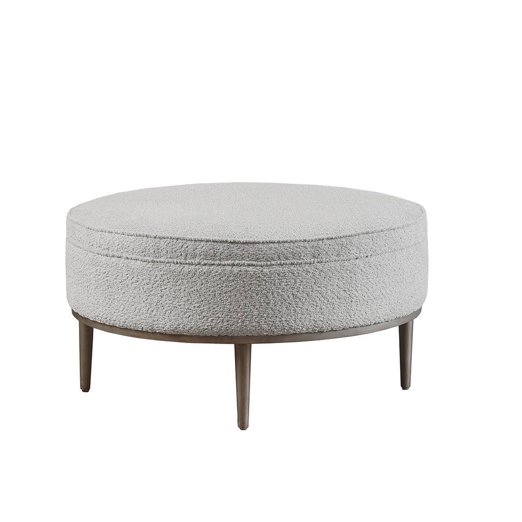 Upholstered Round Cocktail Ottoman With Metal Base 34" Dia Grey Polyester