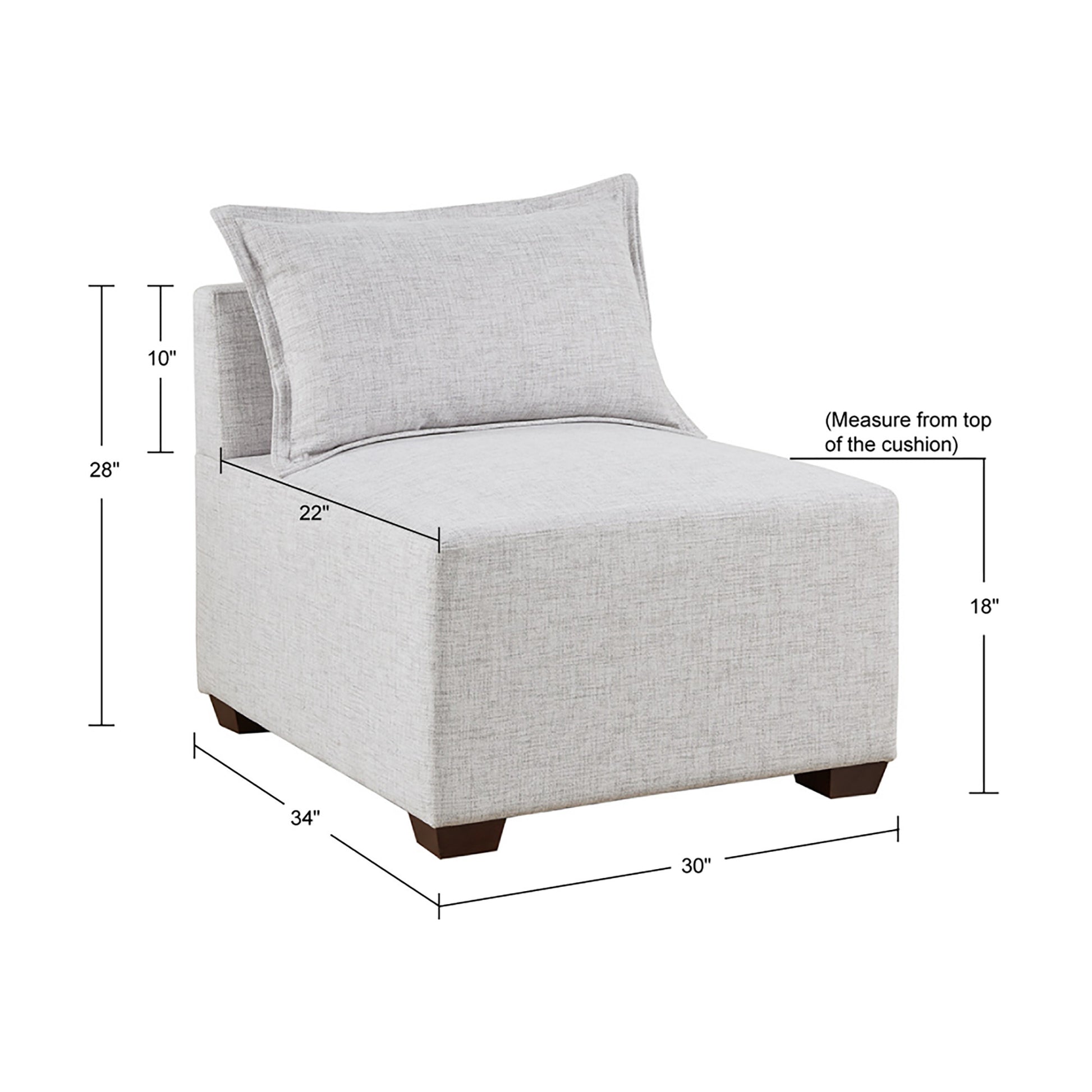 Modular Armless Chair Ivory Polyester