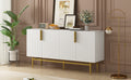 Modern Elegant 4 Door Sideboard Gold Metal Handle Buffet Cabinet For Dining Room, Living Room, Bedroom, Hallway White White Particle Board