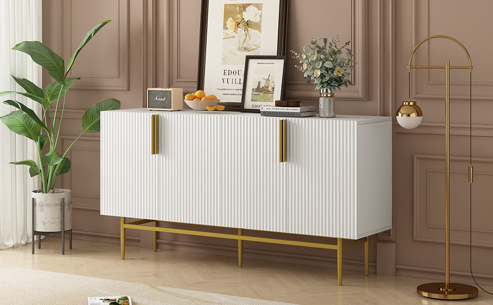 Modern Elegant 4 door Sideboard Gold Metal white-particle board