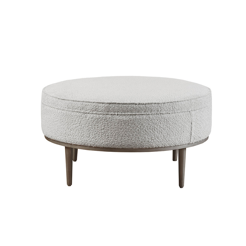 Upholstered Round Cocktail Ottoman With Metal Base 34" Dia Grey Polyester