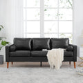 Small Sofa Couch 76.97 In . Black 3 Seat Comfy Couches For Living Room, Mid Century Modern Couch With Iron Wood Structuresoft Cushion Sofa For Home Office Apartment Black Foam Pu