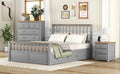 3 Pieces Bedroom Sets Queen Size Platform Bed With Nightstand Usb Charging Ports And Storage Chest,Gray Natrual Gray Solid Wood