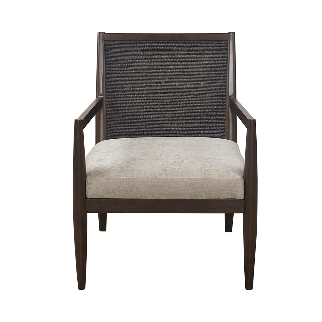 Handcrafted Seagrass Back Armchair With Removable Seat Cushion And Back Pillow Brown Polyester