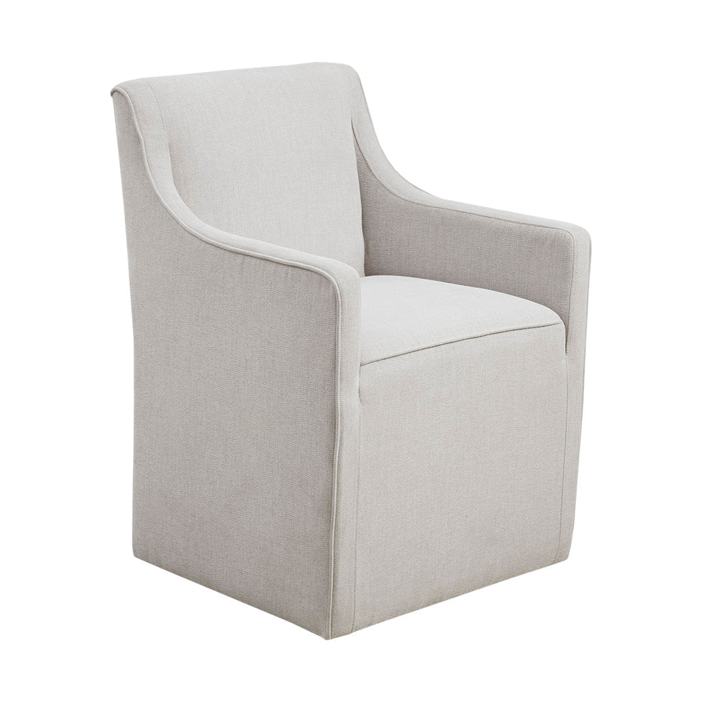 Slipcover Dining Arm Chair With Casters Grey Polyester