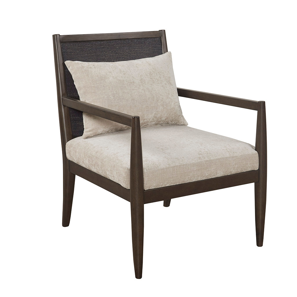 Handcrafted Seagrass Back Armchair With Removable Seat Cushion And Back Pillow Brown Polyester