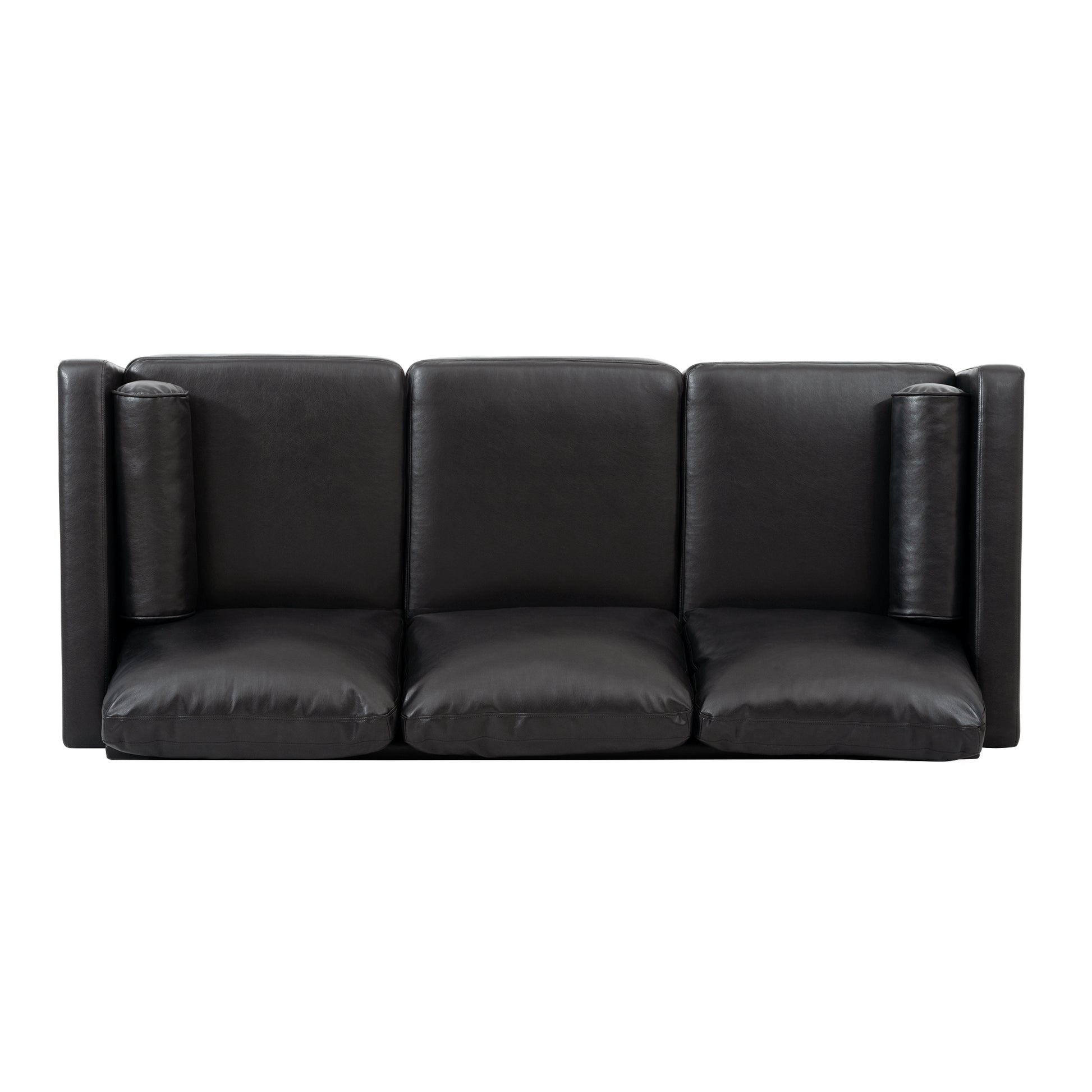 Small Sofa Couch 76.97 In . Black 3 Seat Comfy Couches For Living Room, Mid Century Modern Couch With Iron Wood Structuresoft Cushion Sofa For Home Office Apartment Black Foam Pu