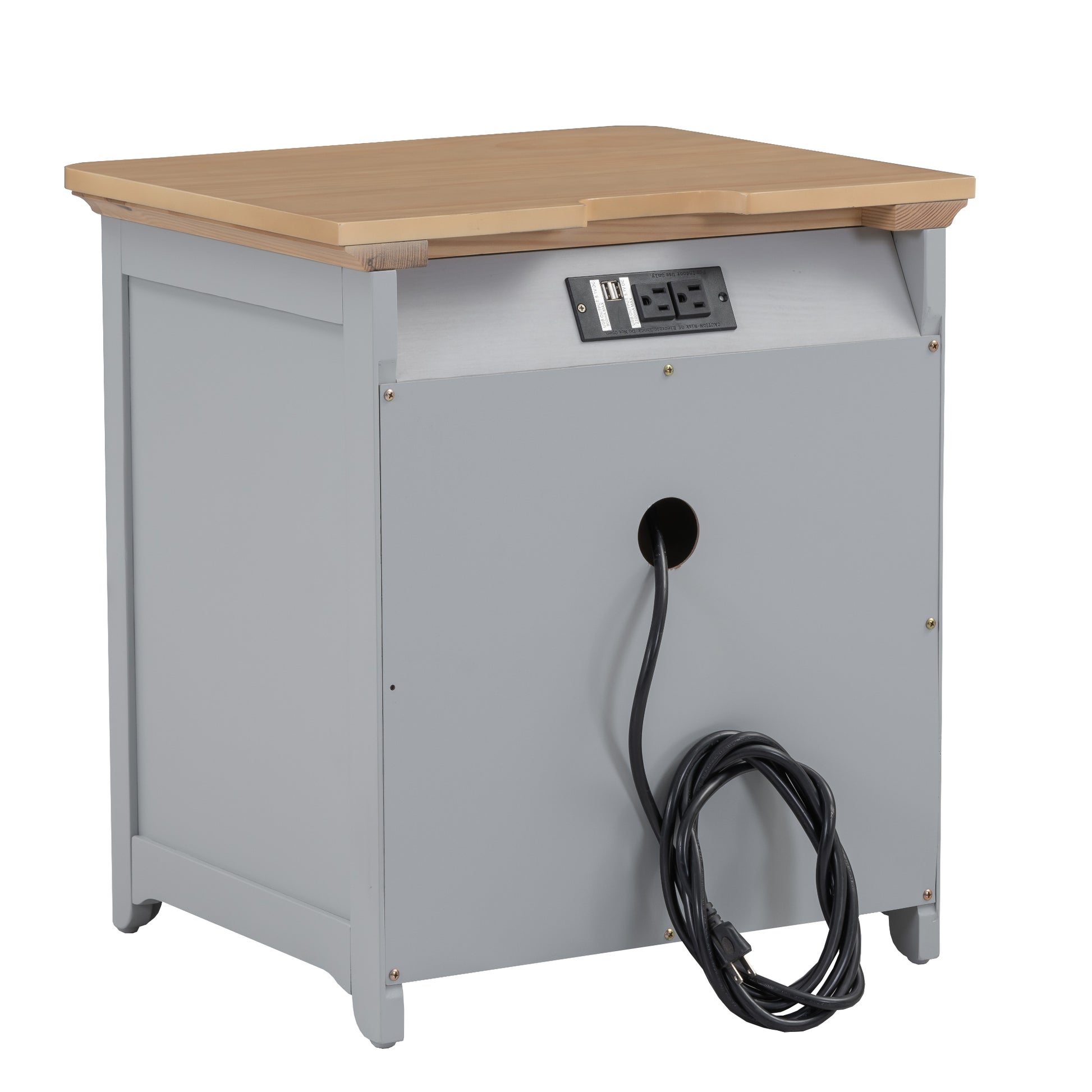 3 Pieces Bedroom Sets Queen Size Platform Bed With Nightstand Usb Charging Ports And Storage Chest,Gray Natrual Gray Solid Wood