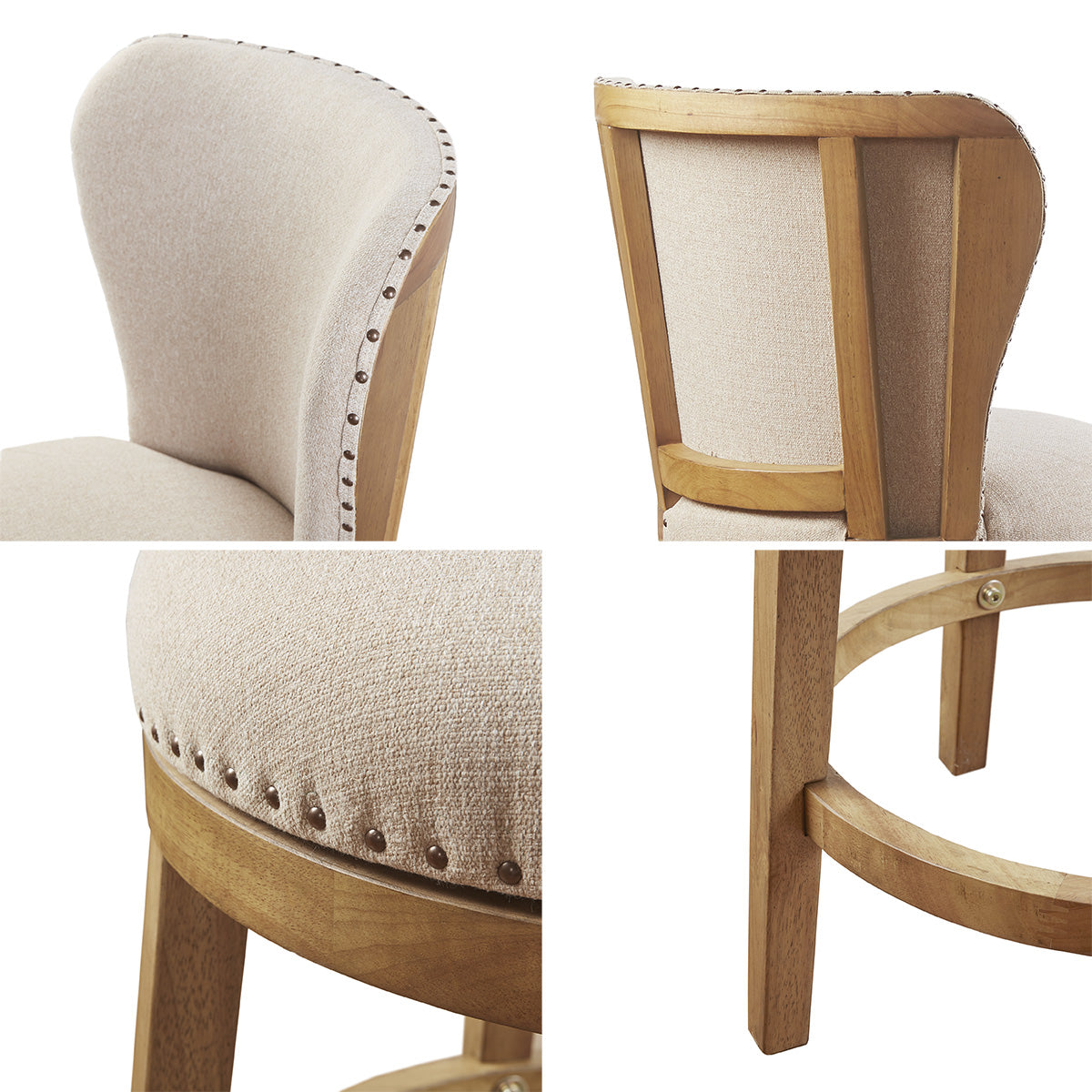 Upholstered 360 Degree Swivel Counter Stool 25" H Tan Polyester