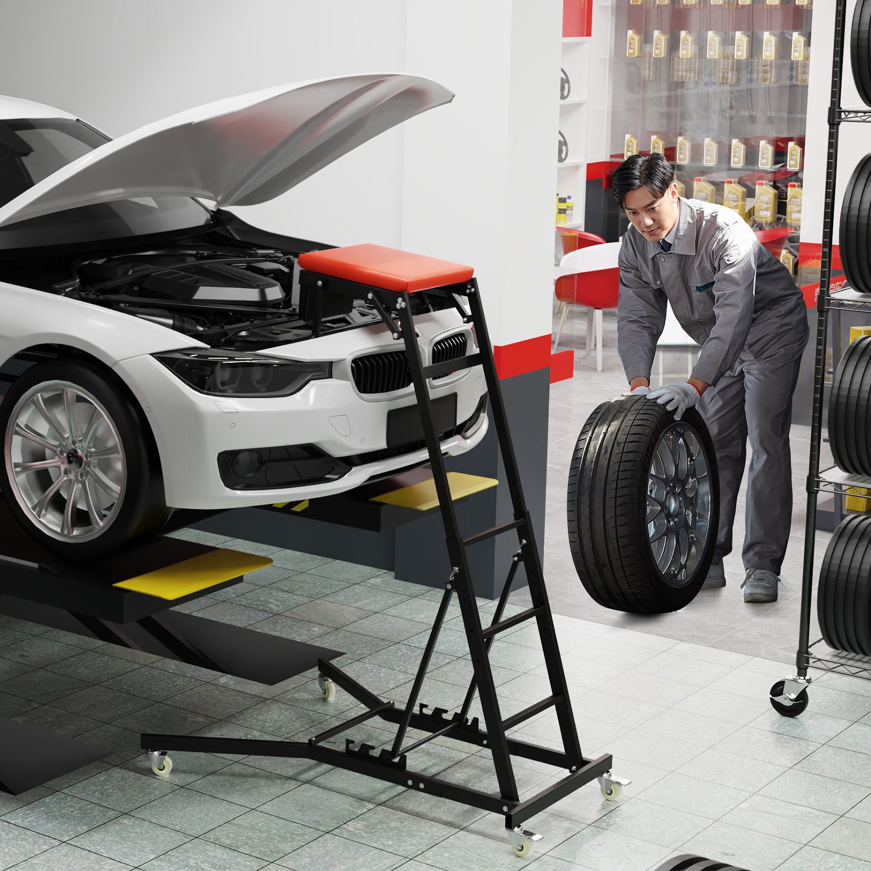 Foldable Rolling Topside Creeper For Automotive Engine Top For Home, Garage, Workshop Repair Maintenance Mechanic Red Red Iron Plastic