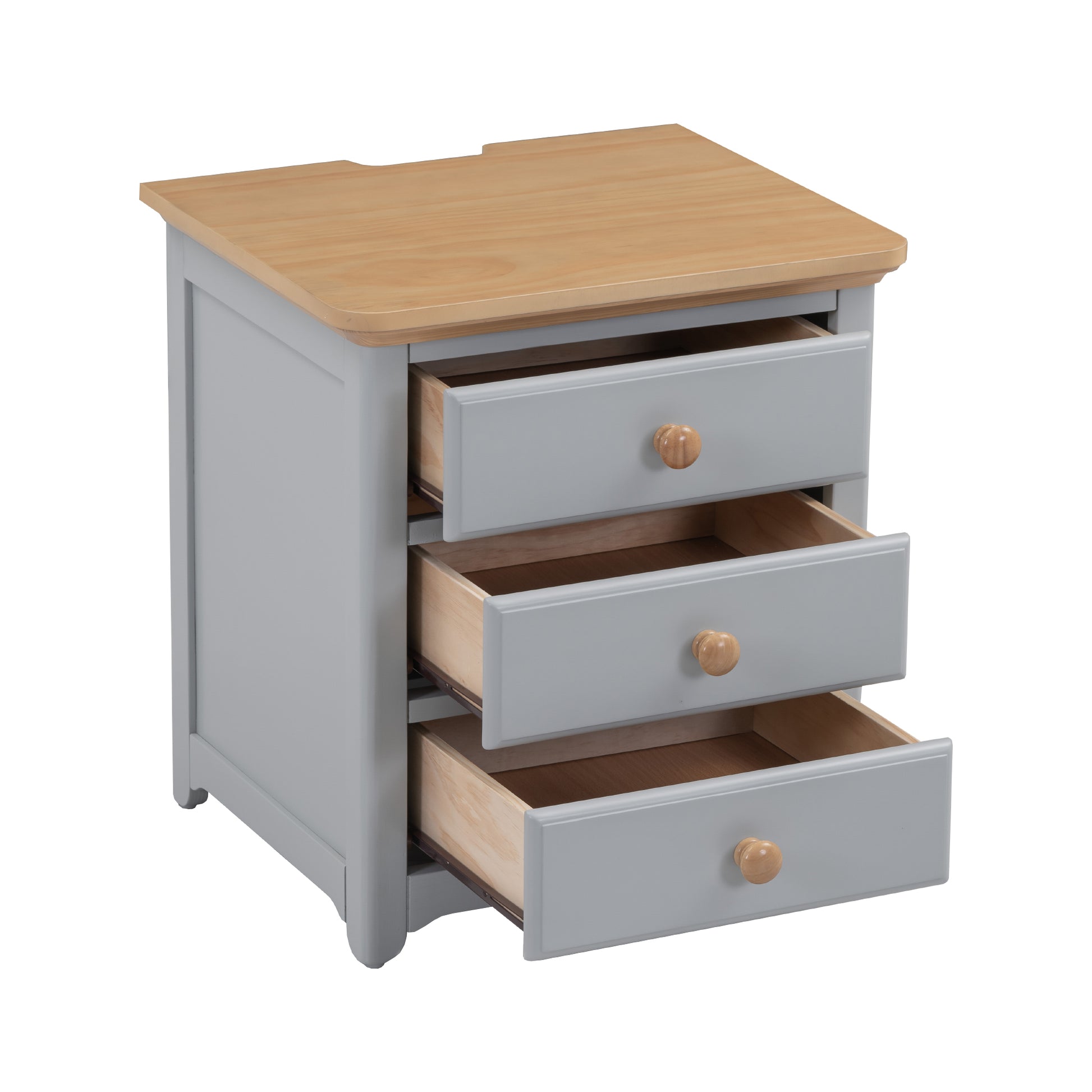 Wooden Nightstand With Usb Charging Ports And Three Drawers,End Table For Bedroom,Gray Natrual Gray Wood