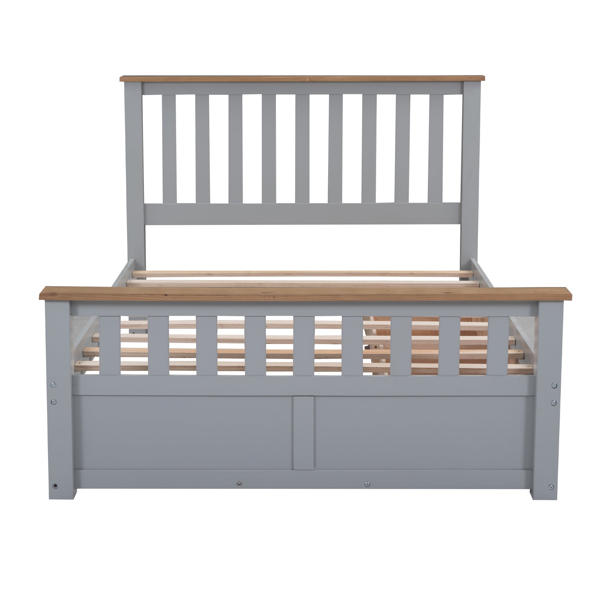 Full Size Wood Platform Bed With Two Drawers And Wooden Slat Support,Gray Natrual Gray Wood