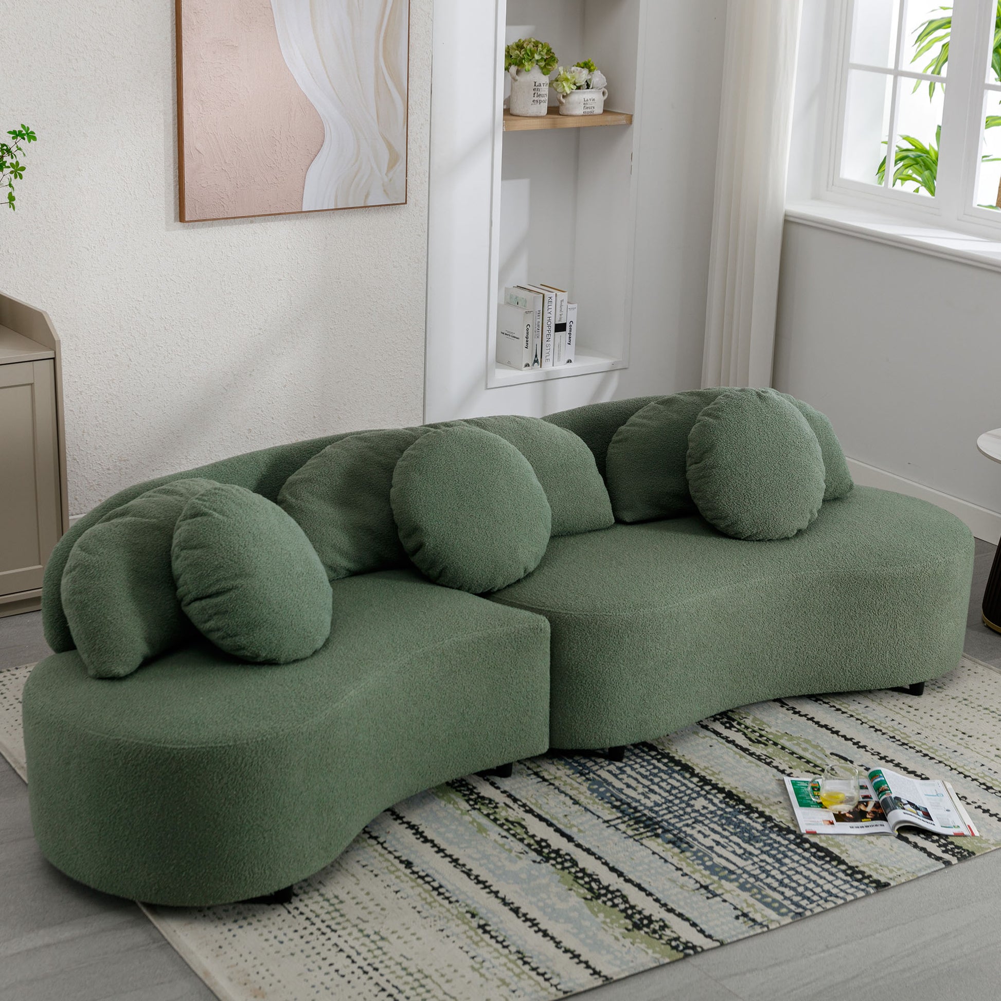 103.9" Modern Living Room Sofa Lamb Velvet Upholstered Couch Furniture For Home Or Office, Green Green Foam 2 Seat