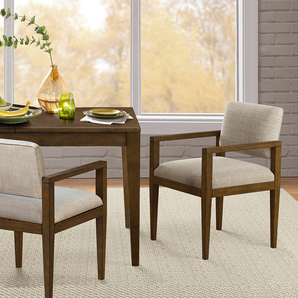 Upholstered Dining Chairs With Arms Set Of 2 Beige Polyester