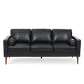 Small Sofa Couch 76.97 In . Black 3 Seat Comfy Couches For Living Room, Mid Century Modern Couch With Iron Wood Structuresoft Cushion Sofa For Home Office Apartment Black Foam Pu